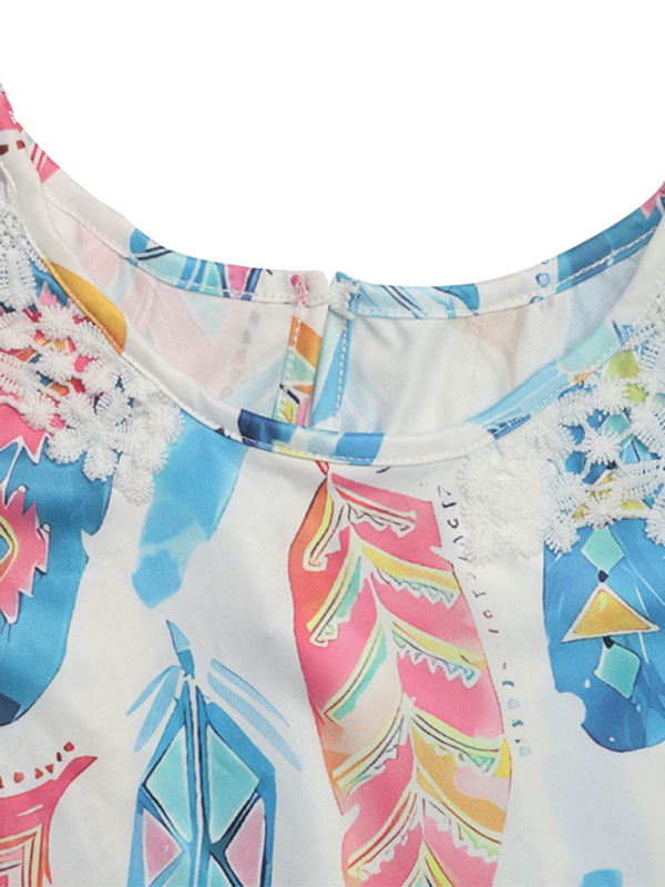 New style splicing lace short-sleeved T-shirt simple temperament basic T-shirt-chiquechics
