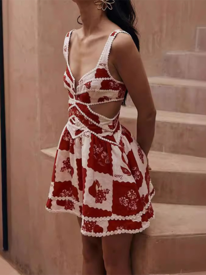 New fashion suspenders positioning print dress-chiquechics