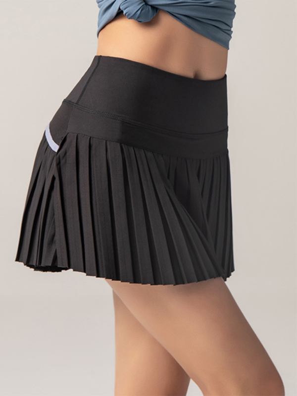 Anti-exposure outdoor quick-drying pocket culottes sports shorts tennis pleated skirt-chiquechics