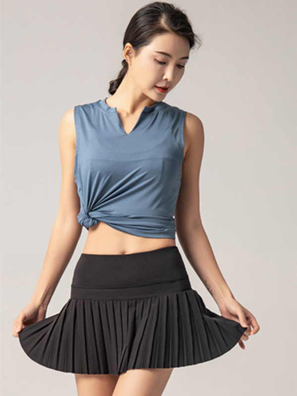 Anti-exposure outdoor quick-drying pocket culottes sports shorts tennis pleated skirt-chiquechics