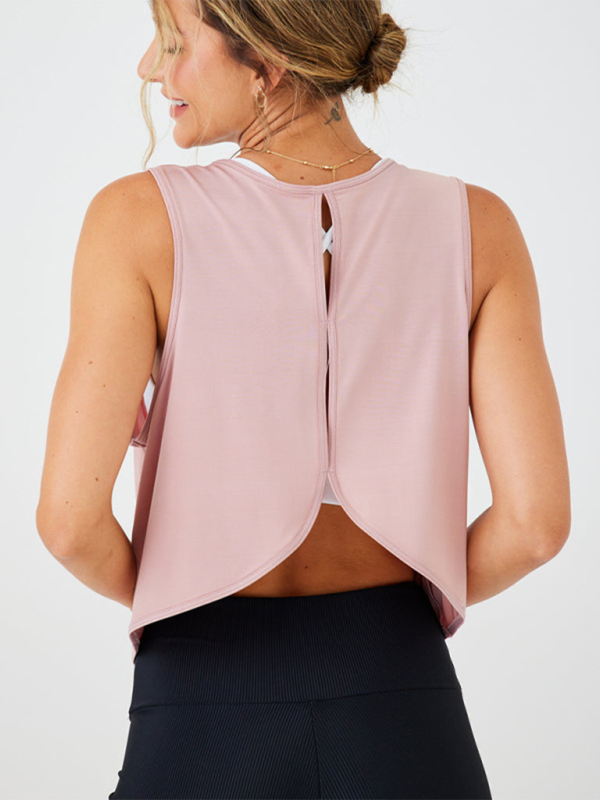 Yoga vest hollow beautiful back sports cover-up fitness casual all-match top-chiquechics
