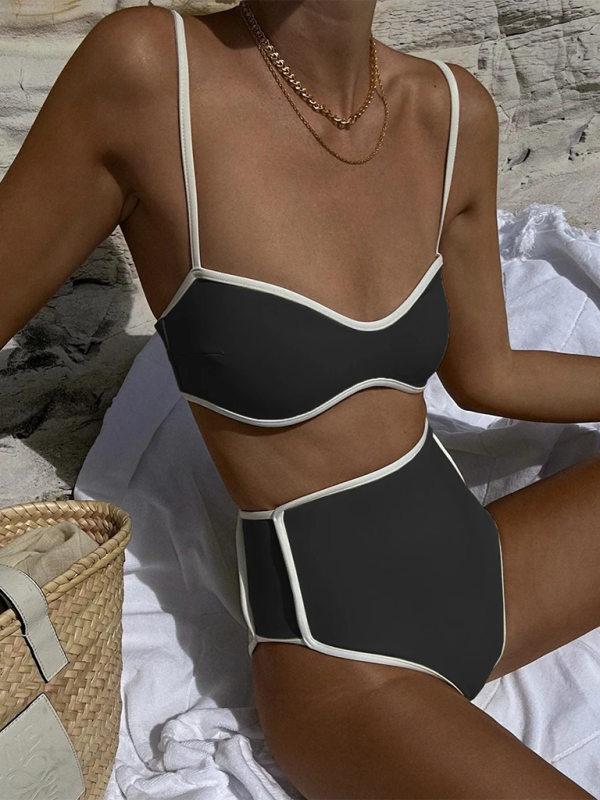 New women's color matching high waist sexy two-piece swimsuit-chiquechics