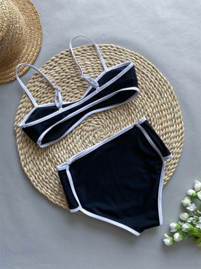 New women's color matching high waist sexy two-piece swimsuit-chiquechics