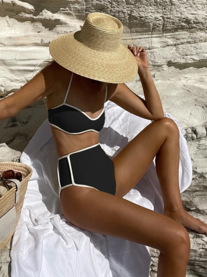 New women's color matching high waist sexy two-piece swimsuit-chiquechics