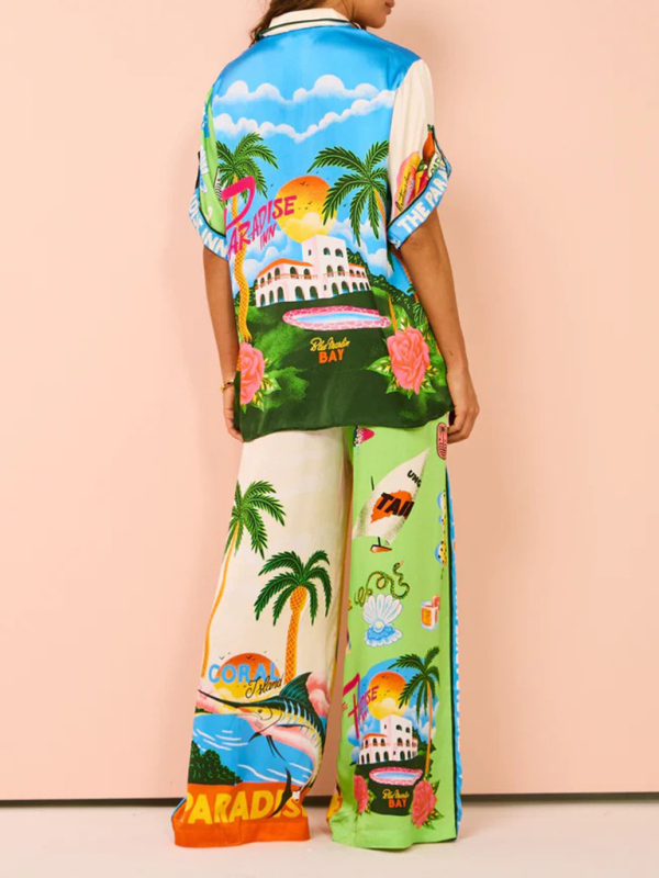 New fashion personality print short-sleeved color matching holiday leisure tie suit-chiquechics