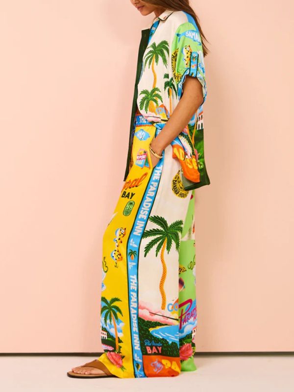 New fashion personality print short-sleeved color matching holiday leisure tie suit-chiquechics