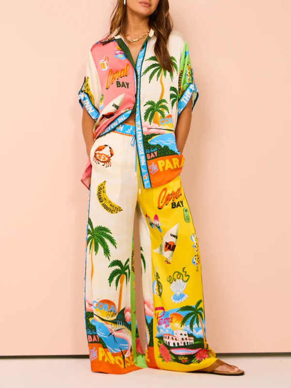 New fashion personality print short-sleeved color matching holiday leisure tie suit-chiquechics
