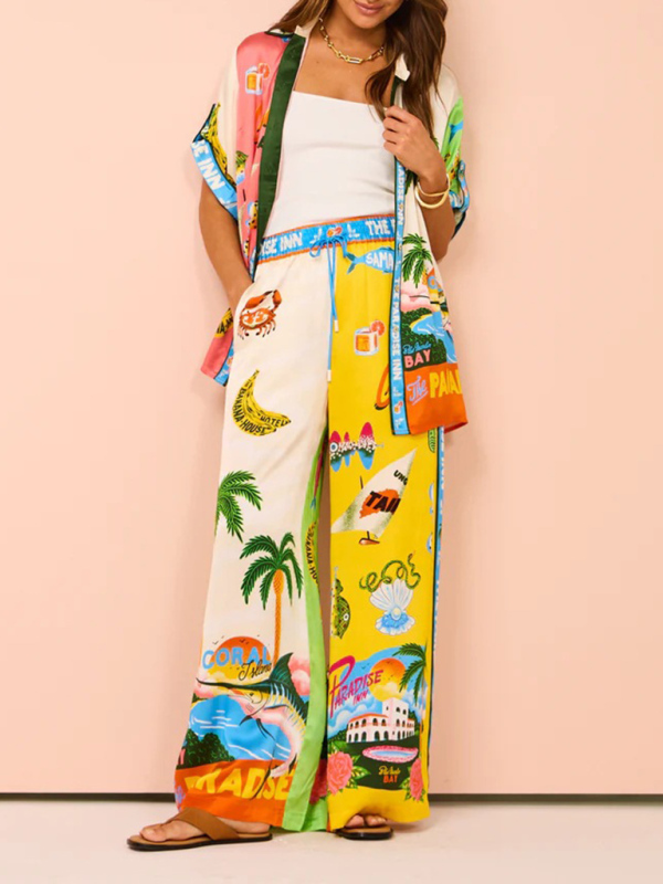 New fashion personality print short-sleeved color matching holiday leisure tie suit-chiquechics