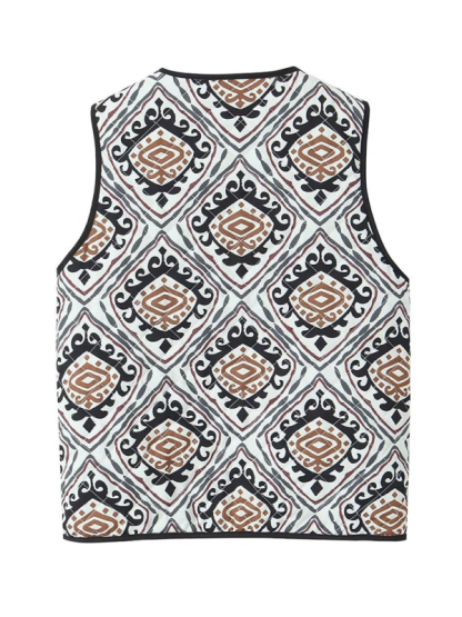 Ladies New Retro Printed Patch Pocket Quilted Cotton Vest-chiquechics