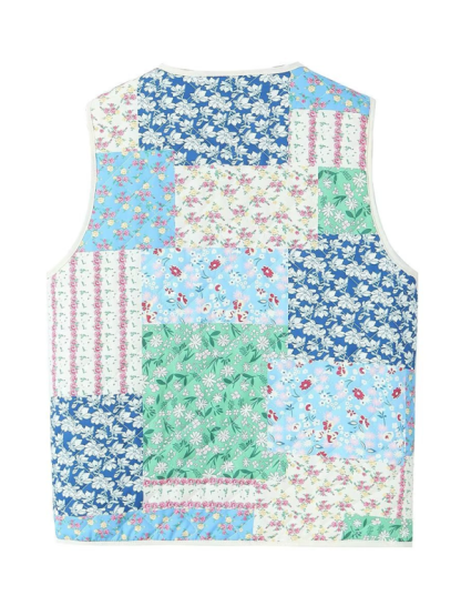 Ladies New Retro Printed Patch Pocket Quilted Cotton Vest-chiquechics