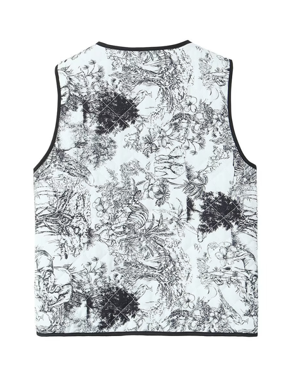 Ladies New Retro Printed Patch Pocket Quilted Cotton Vest-chiquechics