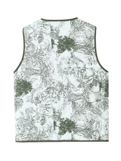 Ladies New Retro Printed Patch Pocket Quilted Cotton Vest-chiquechics
