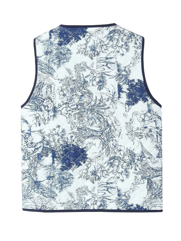 Ladies New Retro Printed Patch Pocket Quilted Cotton Vest-chiquechics
