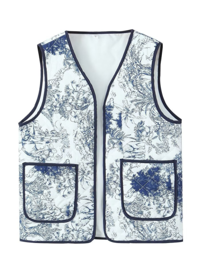 Ladies New Retro Printed Patch Pocket Quilted Cotton Vest-chiquechics