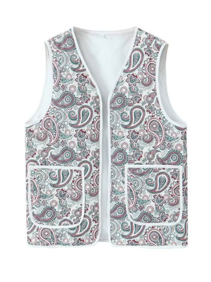 Ladies New Retro Printed Patch Pocket Quilted Cotton Vest-chiquechics