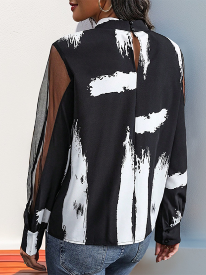 New Commuter Stand Collar Lace Stitching Long Sleeve Shirt-chiquechics