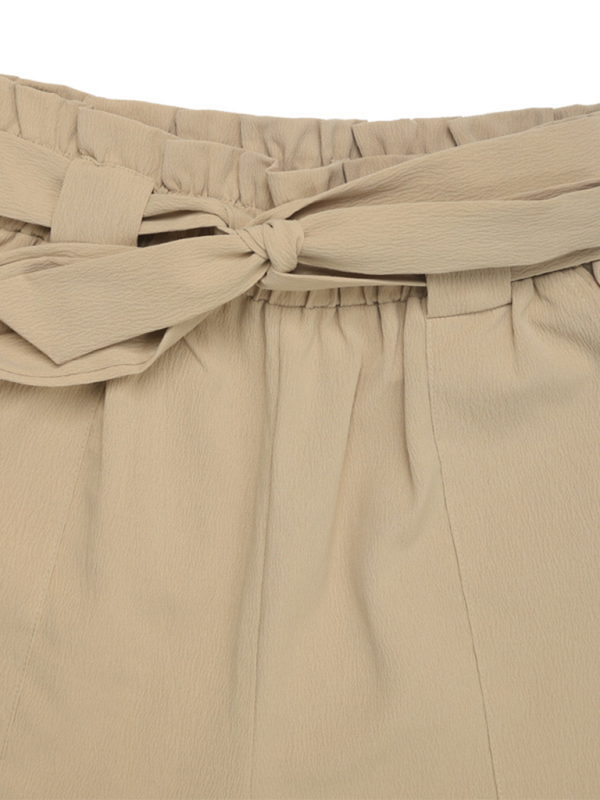 New solid color lace-up elastic waist trousers simple temperament commuter tapered trousers-chiquechics