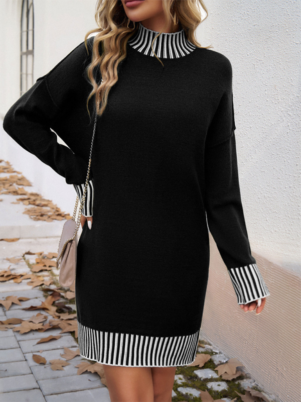 Contrast Color Panel Sweater Dress-chiquechics