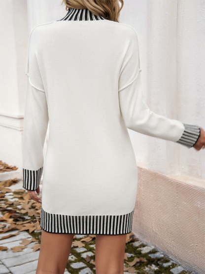 Contrast Color Panel Sweater Dress-chiquechics