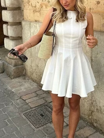Ladies new sleeveless round neck short dress-chiquechics