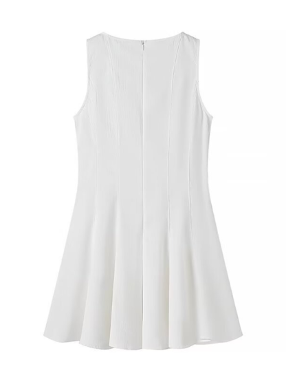 Ladies new sleeveless round neck short dress-chiquechics