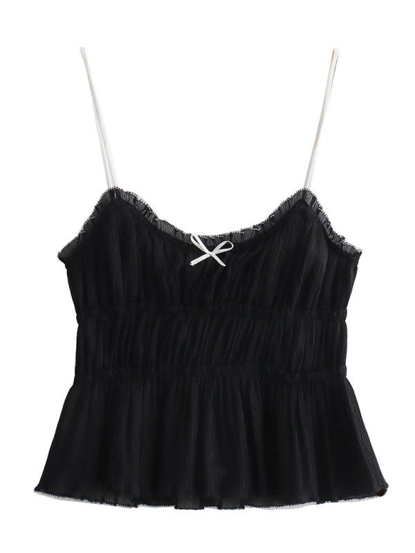 New textured layered camisole top with small bow-chiquechics