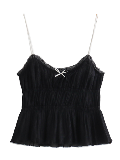 New textured layered camisole top with small bow-chiquechics