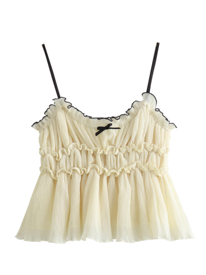 New textured layered camisole top with small bow-chiquechics