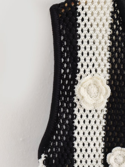 New patchwork hand-appliqué lace-up knitted vest-chiquechics