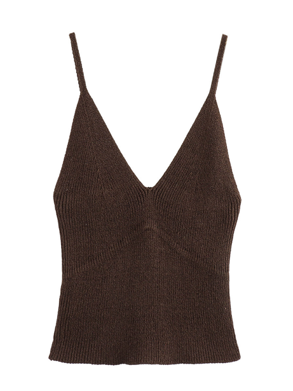 New Street Fashion V-Neck Knitted Suspender Top-chiquechics