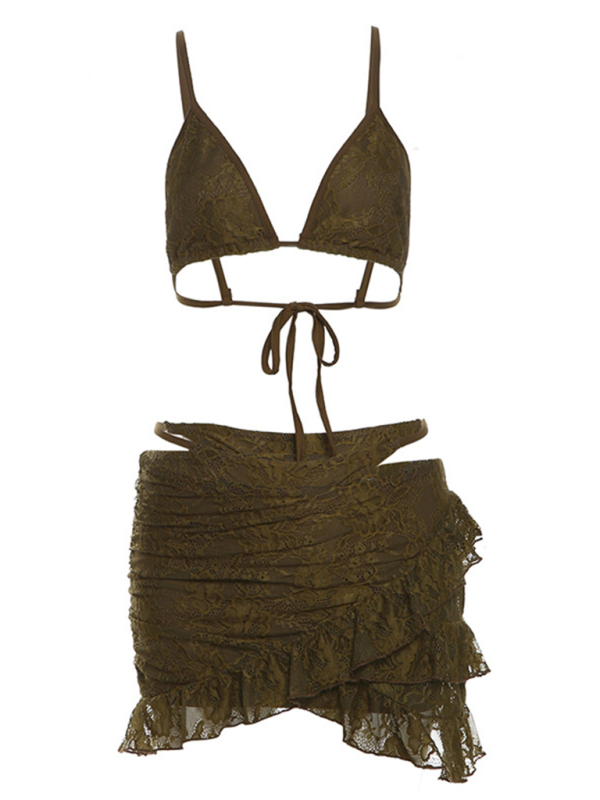 Ladies new fashion hot girl suspenders lace sexy panties hip skirt three piece suit-chiquechics