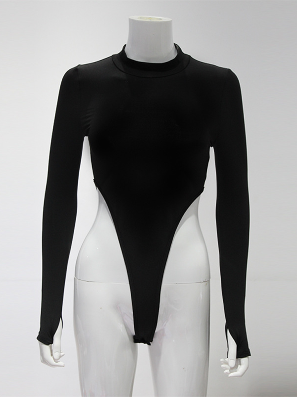 New women's sexy solid color fashion high waist hot girl tight bodysuit-chiquechics