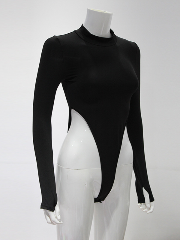 New women's sexy solid color fashion high waist hot girl tight bodysuit-chiquechics