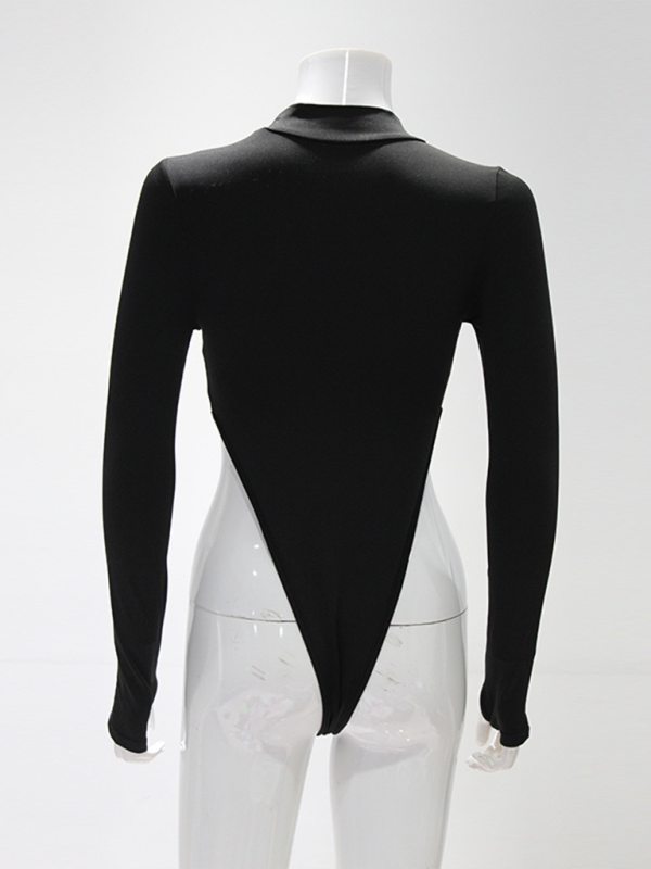 New women's sexy solid color fashion high waist hot girl tight bodysuit-chiquechics