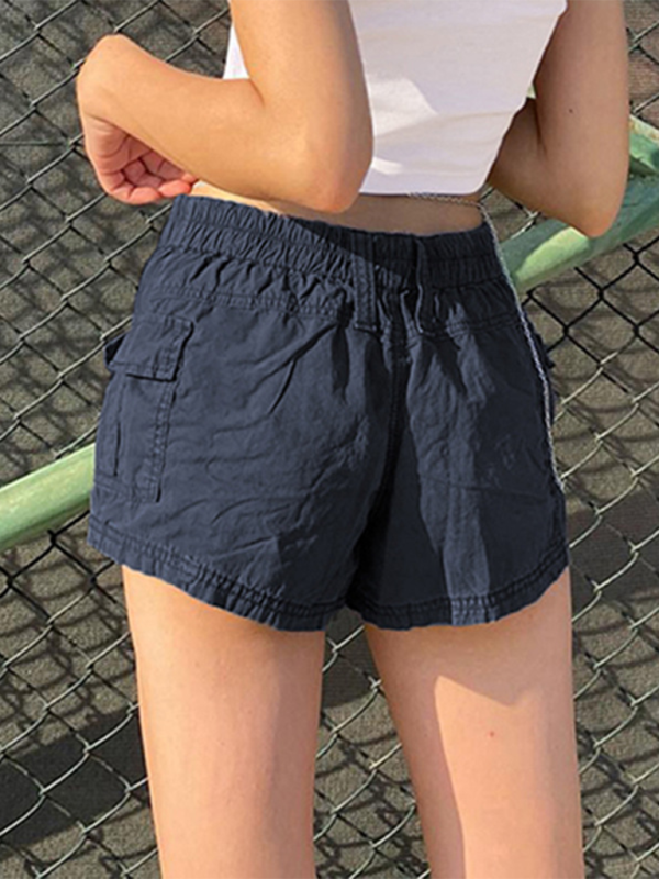 New hot girl street retro distressed low waist asymmetric pocket workwear casual shorts-chiquechics