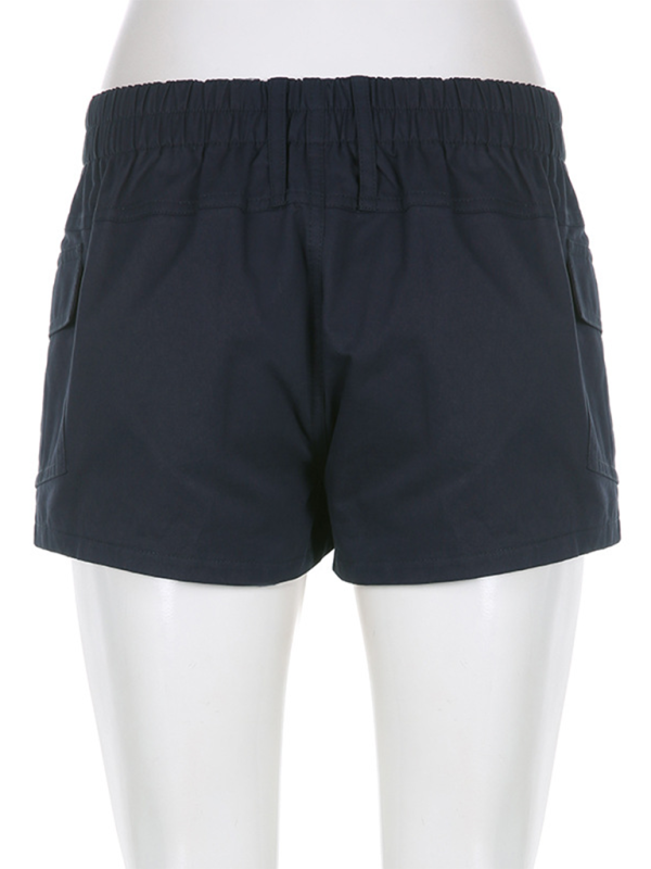 New hot girl street retro distressed low waist asymmetric pocket workwear casual shorts-chiquechics