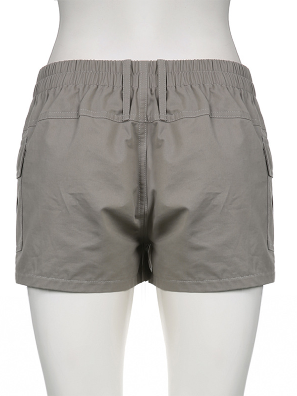 New hot girl street retro distressed low waist asymmetric pocket workwear casual shorts-chiquechics