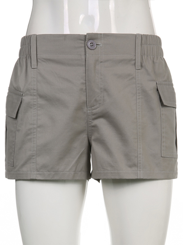 New hot girl street retro distressed low waist asymmetric pocket workwear casual shorts-chiquechics