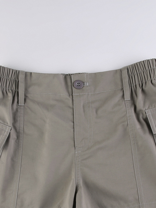 New hot girl street retro distressed low waist asymmetric pocket workwear casual shorts-chiquechics