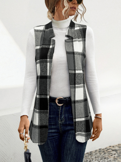 Ladies new loose plaid vest jacket-chiquechics