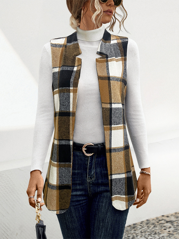 Ladies new loose plaid vest jacket-chiquechics