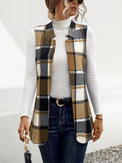 Ladies new loose plaid vest jacket-chiquechics