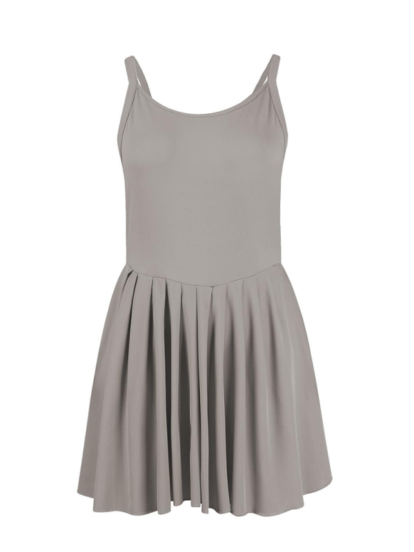 Ladies new style pocket solid color halter neck high waist two in one dress-chiquechics