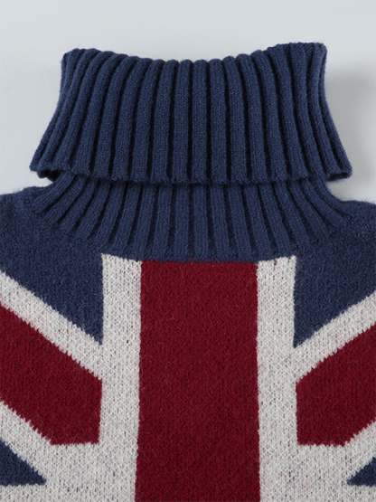 Women's high collar flag sweater loose long sleeve outer wear woolen top-chiquechics