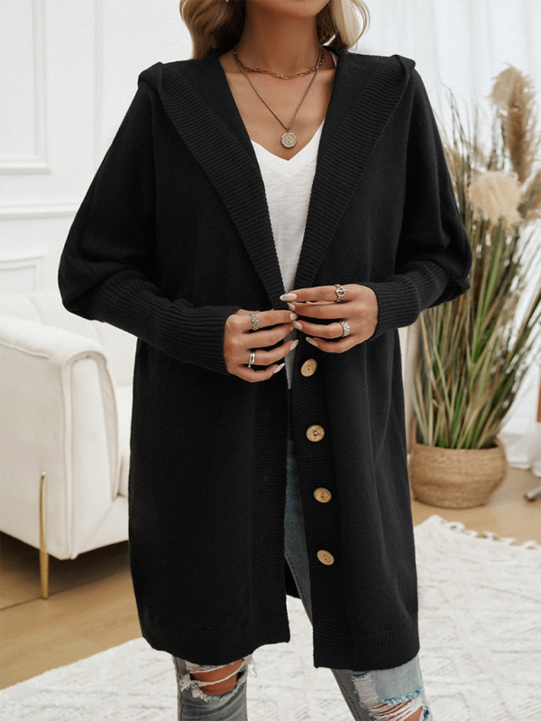 Casual Loose Cardigan Button-Down Hooded Sweater Jacket-chiquechics