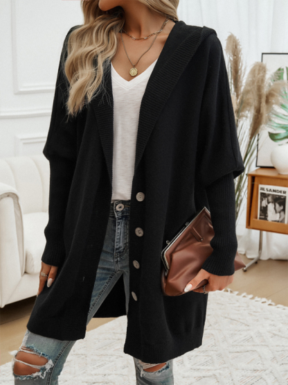 Casual Loose Cardigan Button-Down Hooded Sweater Jacket-chiquechics