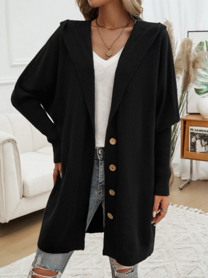 Casual Loose Cardigan Button-Down Hooded Sweater Jacket-chiquechics