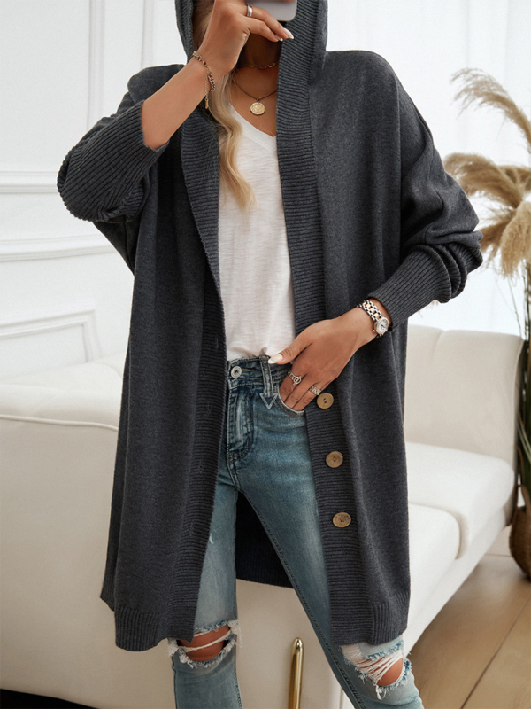 Casual Loose Cardigan Button-Down Hooded Sweater Jacket-chiquechics