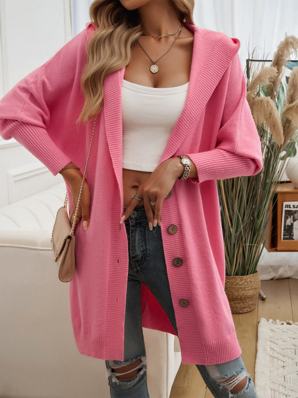Casual Loose Cardigan Button-Down Hooded Sweater Jacket-chiquechics