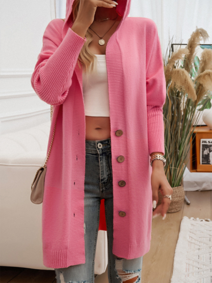 Casual Loose Cardigan Button-Down Hooded Sweater Jacket-chiquechics